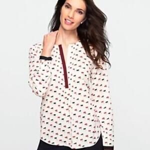 Talbots Nautical Flag Print Long Sleeve Lightweight Blouse Women's Size 12